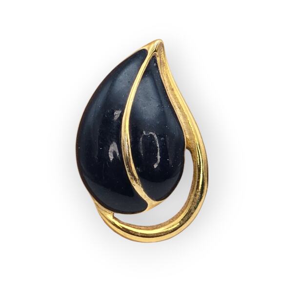 Navy & Gold Teardrop Vintage Earrings – Enamel Studs – Classic 80s/90s Style - Picture 4 of 9